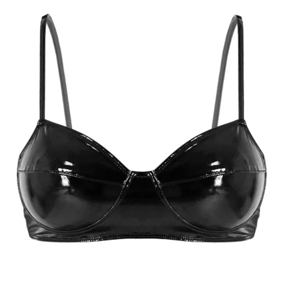 🔥HP❣️LAST 1❣️NWT Black Wetlook Faux Leather Wirefree Bra 34B-36D (see sz info) - Picture 3 of 9